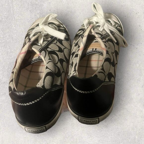 COACH BARRETT LOW-TOP CANVAS LOGO SNEAKERS, GRAY-BLACK, LEATHER TRIM, SZ 8.5 - Picture 7 of 15